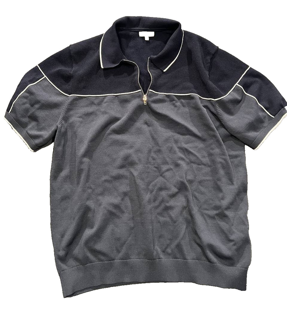 Reiss Jake Polo Shirt Mens XXL Casual Prep Old Money Knit Zip Up Polo A009325